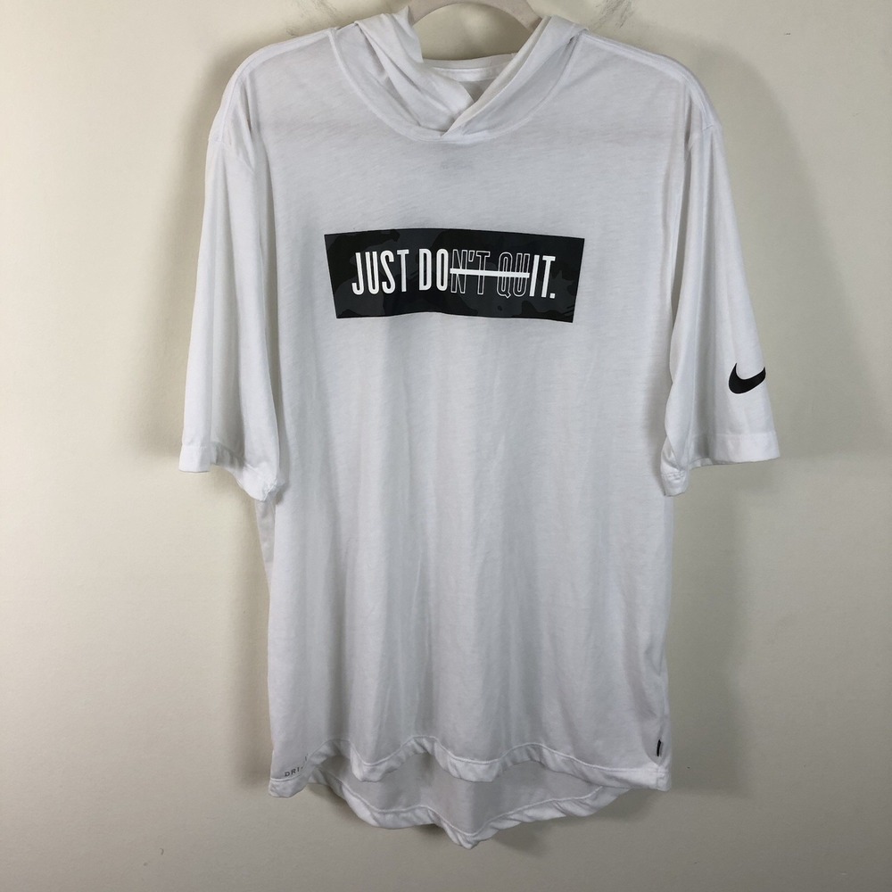 Nike Dri-Fit Just Don't Quit Short Sleeve Light Hoodie Men's L White Basketball